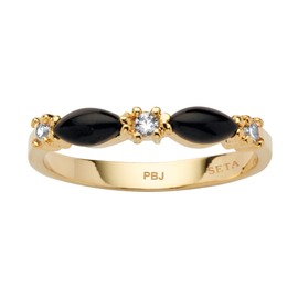 PalmBeach Yellow Gold-Plated Marquise Shaped Natural Black Onyx and Round Crystal Ring Sizes 5-10 Size 9