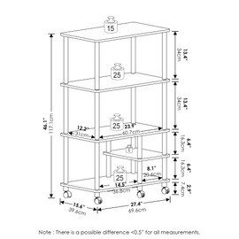 Furinno Turn-N-Tube 4-Tier Toolless Multipurpose Printer Stand Display Storage Shelf with Wheels, Americano/Black