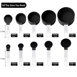 Measuring Cups and Spoons Set of Huygens Kitchen Gadgets 10 Pieces, Stackable Stainless Steel Handle Measuring Cups for Measuring Dry and Liquid Ingredient (Black)