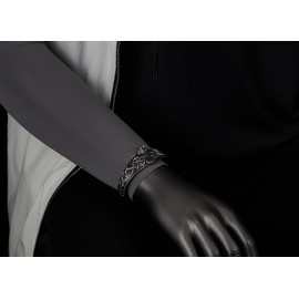 COOLSTEELANDBEYOND Men's Viking Thor's Hammer Cuff Bracelet, Stainless Steel Open Bangle, Celtic Knot Work Design, Nordic, Stainless Steel, No gemstone