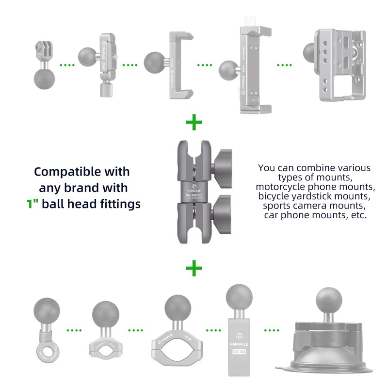 FANAUE Composite Double Socket Swivel Arm,DA-100PRO 3.7" Length, Aluminum Construction,