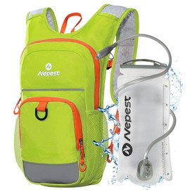 Nepest Kids Hydration Backpack, Mini Water Backpack with 1.5L Water Bladder for Hiking Cycling Running, Green