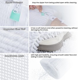 ADEHMDA Shoe Washing Machine Bag, Laundry Shoe Bag for Washer & Dryer, Shoe Cleaning Bag with Zipper, Elongated Thicken Microfiber Fluff and Suitable for Multiple Shoe Types (2 pcs, White)