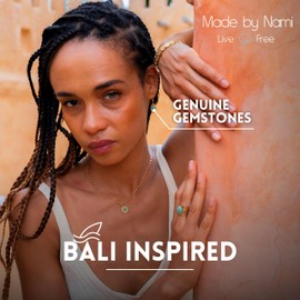 Made by Nami Earrings Gold Hanging Set with Sun Pendant and Gemstone Made of Surgical Stainless Steel Boho Jewellery Women Hypoallergenic Waterproof Jewellery, Stainless Steel, Green Amethyst