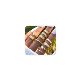 ROSASUENO Vintage Gold Thin Ring Set for Women Simple Dainty Knuckle Joint Ring Cute Embossed Full Finger Accessory (Gold)