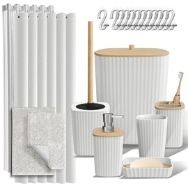 Clara Clark Clara Clark Bathroom Accessories Set - 22PC Bathroom Set, Bathroom Sets with Shower Curtain and Rugs, White Shower Curtain Set with Bathroom Trash Can