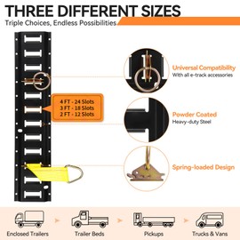 Elechomes E Track Tie-Down Rail Kit：22 Pcs Set Etrack kit 6 Rails, 2 Ratchet Straps, 6 Rope Tie Offs, 6 O Ring Anchors, 2 Single Slot Anchors Securing Accessories for Garages Vans Trailers Motorcycle