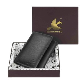 HORNBULL Men's Genuine Leather Leather Black Tri Fold RFID Blocking Wallet