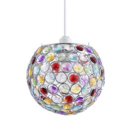 Modern Round Globe Easy Fit Pendant Shade with Small Multi Colour Acrylic Bead Jewels | 18cm Diameter | 60w Maximum | Simple Installation by Happy Homewares