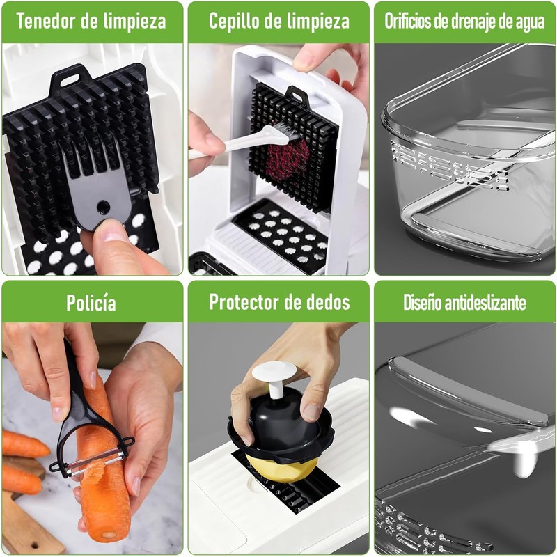 Picador de Verduras Multifunción 16 en 1 con Cuchillas de