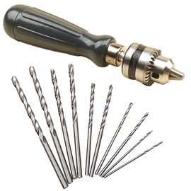 Sugarello Hand Drill, Manual Drill, Bin Vice, Compact Drill, Woodworking, Underdrilling, Craft Tool, Acrylic Processing, DIY with 10 Drill Bits