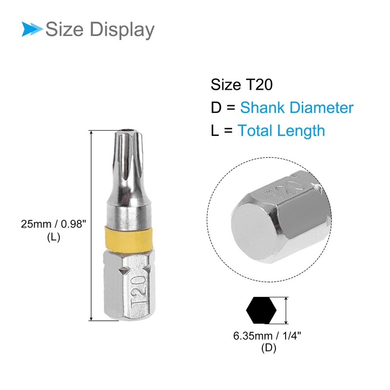 CoCud Torx Screwdriver Bits, 1/4" Hex Shank T20, Security Steel