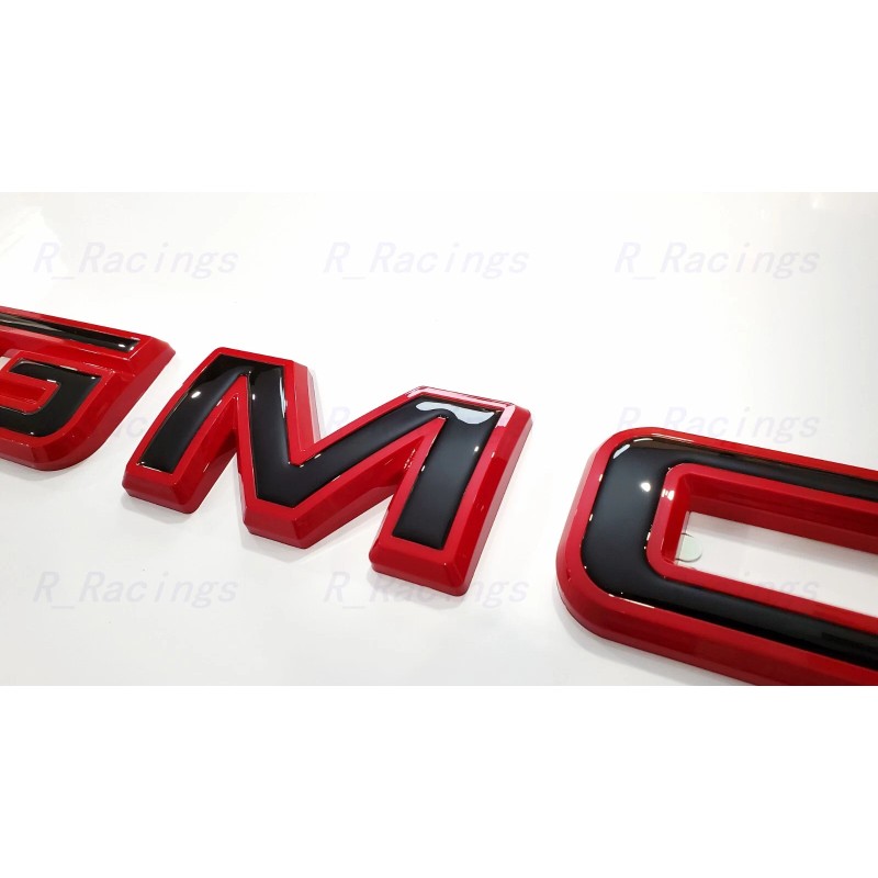 Auto Front & Rear GMC Gloss Red Black OVERLAY Emblem