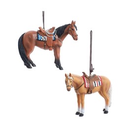 The Bridge Collection Brown Horse Ornaments - Set of 2 - Saddled Horses Ornaments for Holiday Decor - Equestrian Animal Christmas Tree Ornaments