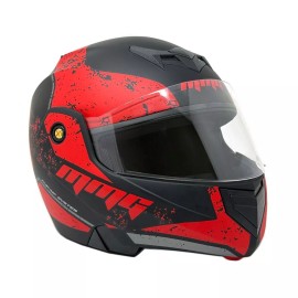 MMG Adult Motorcycle Modular Full Face Helmet Bike Flip up Visor (Black/Red, XL)