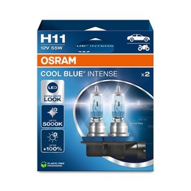 Osram Cool Blue® Intense H11, +100% More Brightness, Up to 5,000 K, Halogen Headlamp, LED Look, Hanging Folding Box (2 Lamps)
