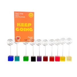 10 pcs Paper Clip Hoder for Desk, Table Number Card Hoders Polaroid Photo Clip Stand for Postcard Picture Memo Menu Monmory Photo Christmas Wedding Number Card Display with Colorful Cube Base