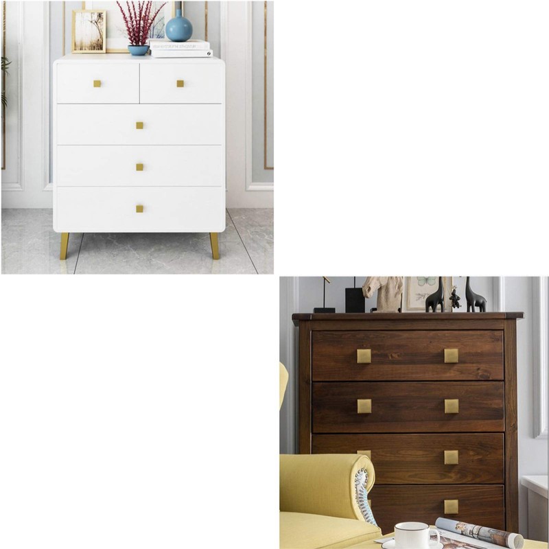 4Pcs Solid Brass Square Knobs, Single Hole Small Knobs Handle,