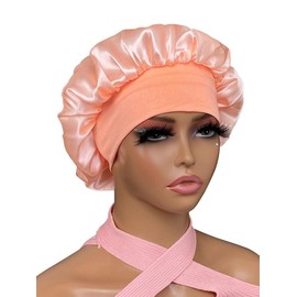Silk Bonnet for Sleeping, Soft Elastic Wide Edge Hair Protection Satin Hangover Head Cap for Daily Life, Sleeping Fitted Hat for Women - Color: Baby Pink, Size: one-size
