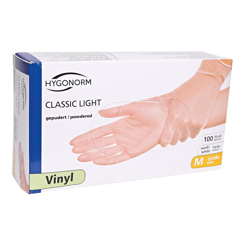 FRANZ MENSCH Hygonorm Classic Light Vinyl Gloves, Powdered, Pack of