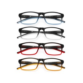 MODFANS 4 Pack Men Reading Glasses,Blue Light Blocking Glasses Computer Readers Anti Glare/Eye Strain Filter UV,Rectangular Two-Tone Unisex Lightweight Comfortable Spring Hinge Eyeglasses 1.5