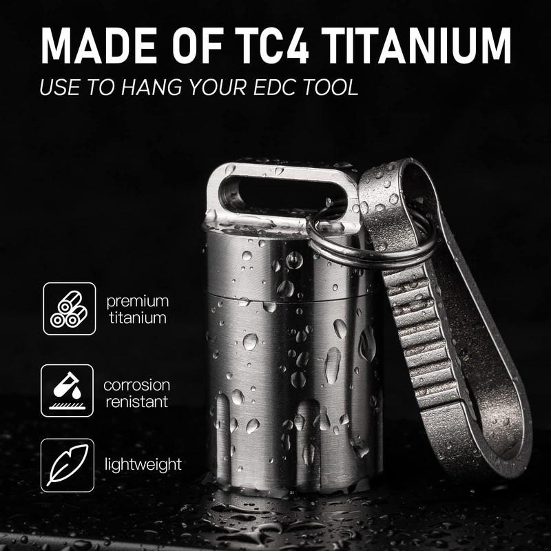 TISUR Titanium Small Pill Holder Keychain, Portable Pill Case Waterproof