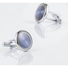 Men's Cufflink Set, Electroplated Silver with Blue Patterned Cufflinks, Comes