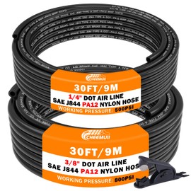 CheeMuii 2 Roll Pneumatic Tubing Kit 30 FT 1/4" DOT Air Line and 30 FT 3/8" DOT Air Hose Kit 2 Rolls 1/4 and 3/8 Inch PA12 Nylon Pneumatic Air Tubing Pipe Hose Line