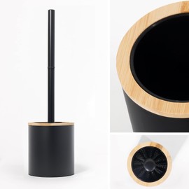 GREELUE Wooden Toilet Brush in Stainless Steel, Toilet Brushes & Holder, Bathroom Set, Brush Set, Toilet Brush Holder, Toilet Brush (Black)