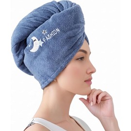 Toalla Mágica Doble Capa Secado Rápido Microfibra Cabello Ducha Turbante Grueso Envoltura Cabeza Gorro de Ducha Mágico Toalla Alta Calidad (Azul)