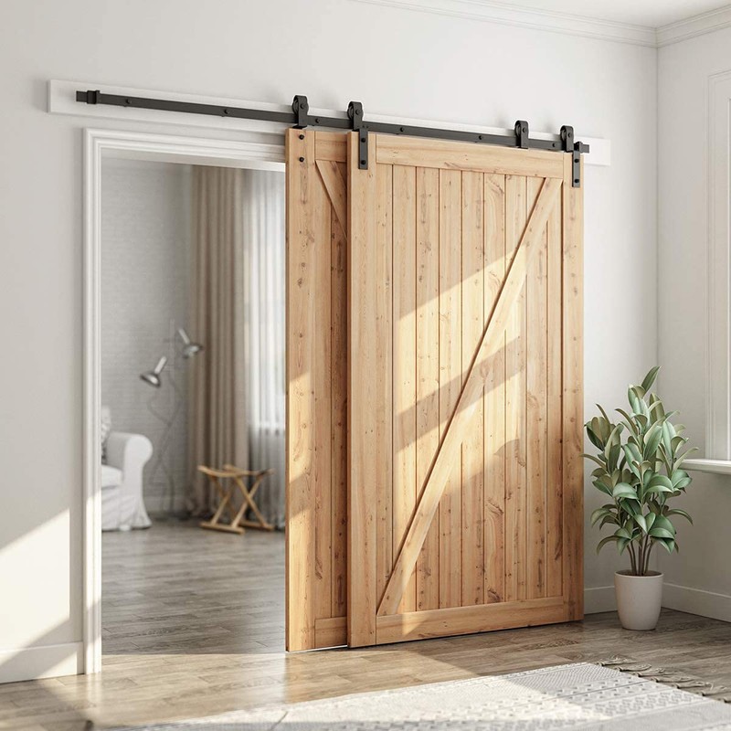 SMARTSTANDARD 8 Feet Bypass Sliding Barn Door Hardware Kit -