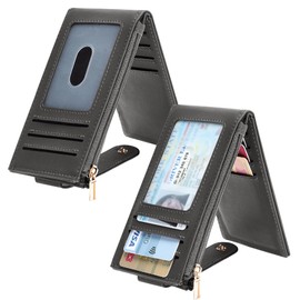 Chelmon Womens Wallet Slim RFID Blocking Bifold Multi Card Case Wallet with Zipper Pocket (Deep Grey)