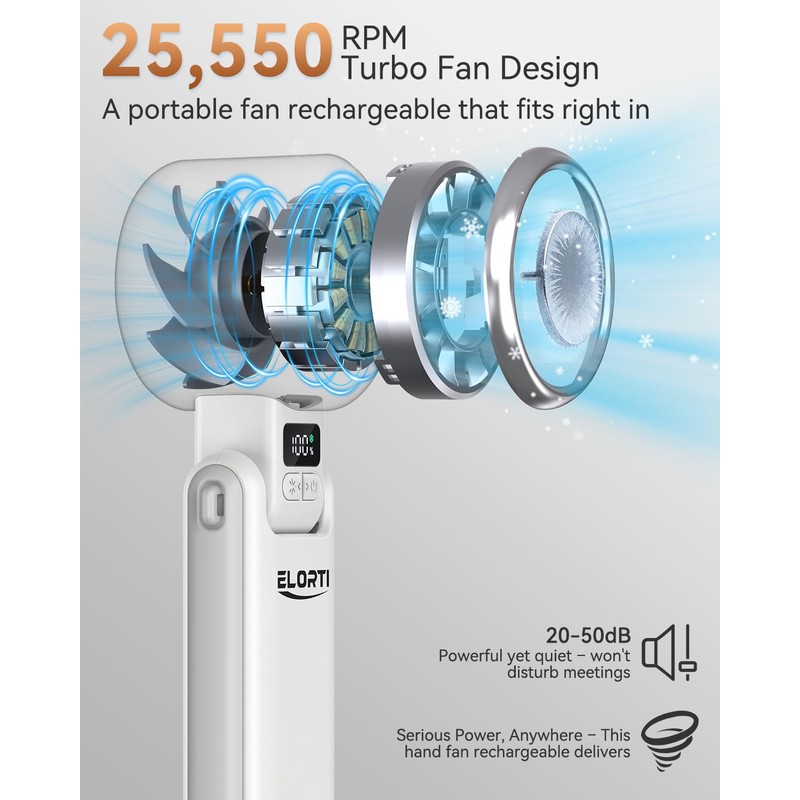 ELORTI Portable Fan, Mini Fan, Personal Fan with Turbo &
