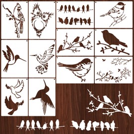 12 PCS Birds Stencils for Painting on Wood, 8x11 Inch Reusable Hummingbird Owl Painting Templates, DIY Craft Template Paint Stencils Set for Wall Rock Decor