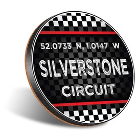 1 x Round Jumbo Size Coaster 12cm Silverstone Circuit Racing Flag Cork Backed MDF Glossy Tea Coffee Accessory #61139
