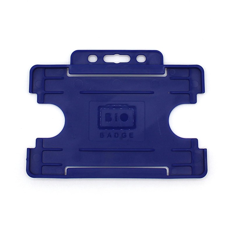 10 x Mid Blue BioBadge Landscape ID Card Holders Open-Faced