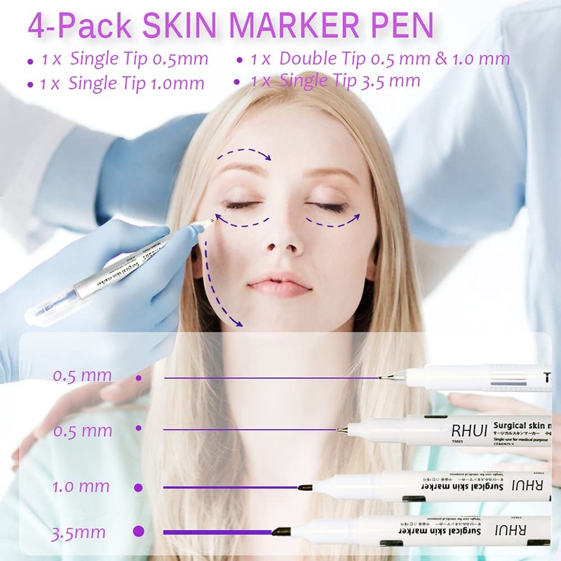Surgical Skin Marker Pen 4-Pack Professional Sterile Tip Tattoo Stencil