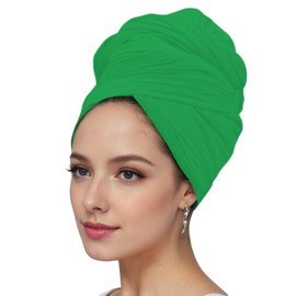 vabovin Head Wrap Turban Stretch Jersey Knit Headwrap Solid Color Hijab Long Scarf Tie for Women (Leaf Green)