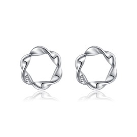 Reffeer 925 Sterling Silver Circle Stud Earrings for Women Teens Minimalist Earrings Hollow (A-Silver)