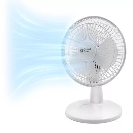 Comfort Zone 6 Inch Desk Fan White 2 Speed Quiet Adjustable Tilt Compact Design