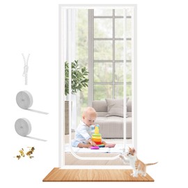 Dixutzi Pet Screen Door Thickened Cat Resistant Mesh Screen Door for Living Room, Bedroom, Kitchen, Patio, Dog Cat Scratch Proof Screen with Zipper Closure (Fits Door Size up to 35''x 80'', White)