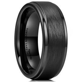King Will CLASSIC 8mm Tungsten Carbide Ring Black Brushed Two Grooved Center Mens Wedding Band 9
