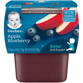 Gerber Baby Food 2nd Foods Blends, Apple Blueberry Puree, Natural & Non-GMO, 4 Ounce Tubs, 2-Pack (Pack of 8)