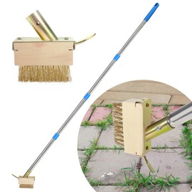 Juxifyron Crack Weeder, Moss Remover Tool, Manual Crevice Weeding Tool, Weed Puller Grout Brush with 67-inch Long Handle for Deck, Paver, Patio, Walkway, Driveway - 2 Weed Brush Heads