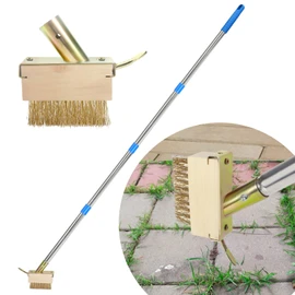 Juxifyron Crack Weeder, Moss Remover Tool, Manual Crevice Weeding Tool, Weed Puller Grout Brush with 67-inch Long Handle for Deck, Paver, Patio, Walkway, Driveway - 2 Weed Brush Heads
