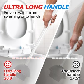 FORASTO 2 in 1 Toilet Brush and Plunger Set, Toilet Bowl Brush Plunger Set,Extended Handle Plunger,Bathroom Cleaning Tools,Toilet Brush Plunger Combo,Cleaning Brush（Pearl White，20.8inch）