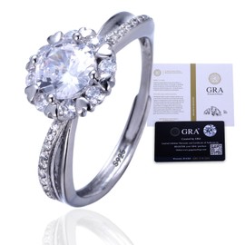 HALUKAKAH Women's Moissanite Ring 925 Sterling Silver with 1 Carat Diamond and Certificate,1.0 ct Elegant Jewelry for Engagements,Celebrations,Adjustable Size,Forever Love，Present for Wife,Girlfriend