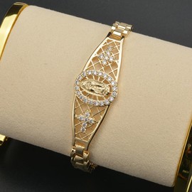 Giffor Religious Jewelry 14K Gold Filled San Jude Saint Judas Bracelets For Men Women Guadalupe Oro.Laminado Joyas 7.6' (D)