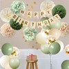 Sage Green Happy Birthday Party Decorations, Retro Green Nude Ivory
