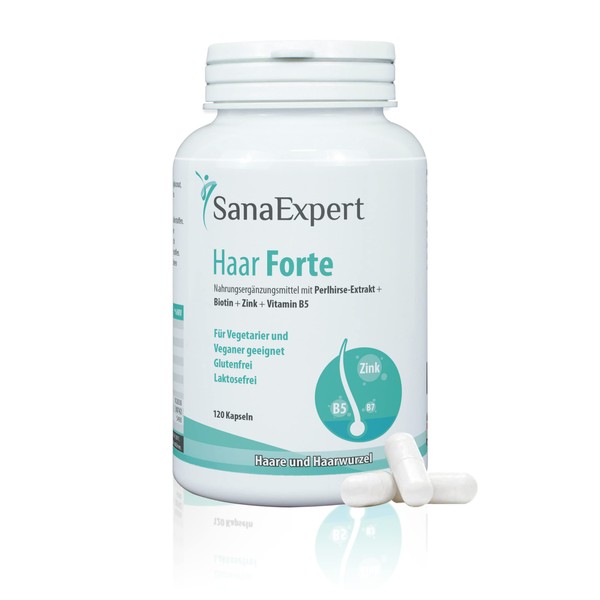 SanaExpert Hair Forte Supplement for Hair and Root, Pearl Millet, Biotin and Zinc, 120 Capsules 4260262870124